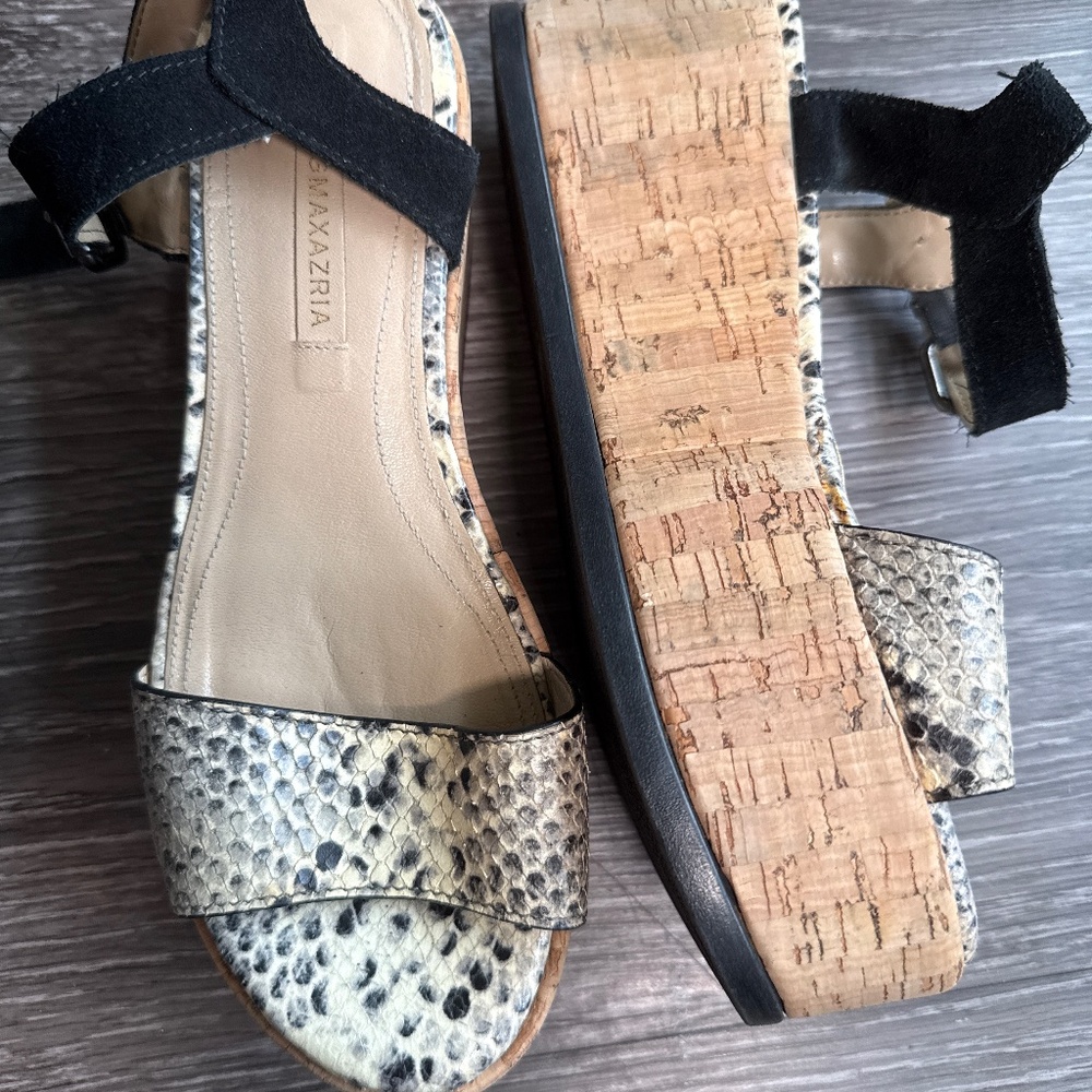 BCBG wedge sandals faux snake skin